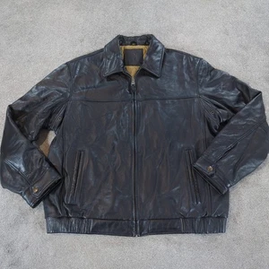 Dockers Real Leather Jacket Mens XL Black Bomber Overcoat Coat Genuine Quilted - Picture 1 of 12