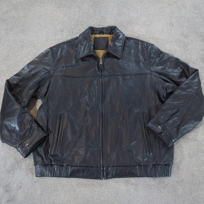 Dockers Real Leather Jacket Mens XL Black Bomber Overcoat Coat Genuine Quilted - Image 1 of 4