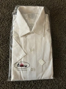 Vintage 60s 70s Penneys Button Up Shirt White Short Sleeve Mens NEW NOS Sz 15 - Picture 1 of 4