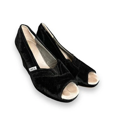 TOMS Calypso Tacones Bloque Terciopelo Negro Talla 7.5 Foto 1 de 4