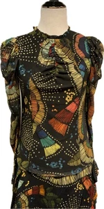 Top de manga larga de malla Farm Rio Colorful Birds, talla pequeña - Imagen 1 de 7