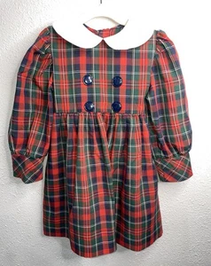 Vintage Toddler Girls Red/Green Plaid Collared Button Dress Size 3T - Picture 1 of 6