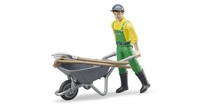 Bruder Multicolor Farmer Figure Set With Wheelbarrow Rake And Fork 4.25 Inch - Image 1 of 4