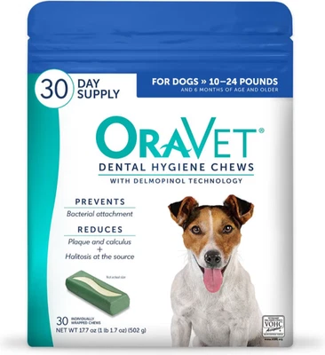 OraVet Dental Hygiene Chews for Small Dogs, 10-24 lbs., 30 Count