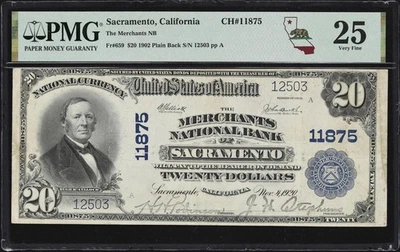 Sacramento, CA $20 1902PB Fr. 659 Merchants NB Charter #11875 PMG Very Fine 25 - Image 1 of 2