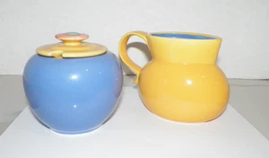VINTAGE LINDT STYMEIST YELLOW & BLUE CREAMER & SUGAR BOWL - Picture 1 of 11