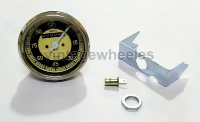 RÉPLICA BMW SPEEDO 0-90 MPH CARA BLANCA CARCASA METÁLICA PARA BMW R25 R26 Y R 50-51 Foto 1 de 3