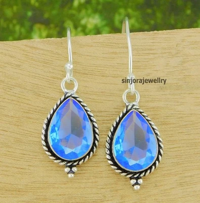 Orecchini pendenti/goccia fatti a mano in argento sterling 925 con pietra... - Immagine 1 di 4