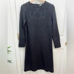 Proenza Schouler 100% Wool Black Eyelet Knit Long Sleeve Midi Dress Sz M - Picture 1 of 6