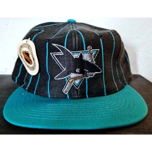 NEW San Jose Sharks 90s UII snapback black Pinstripe teal cap hat NHL hockey vtg - Picture 1 of 11