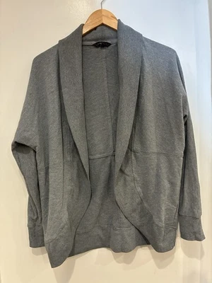 Cárdigan para mujer Banana Republic gris jaspeado liso frente abierto algodón punto acanalado S Foto 1 de 3