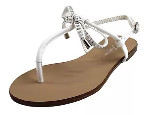 Nuevos zapatos para mujer puntera abierta sandalia en t correa informal fiesta arco diamantes de imitación blanco - Imagen 1 de 10