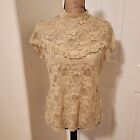 Kaely-N-Max Women's Size M Beige Short Sleeve Lace Sheer Top