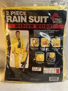 Mid West Yellow 2 Piece Rain Suit Size XXL Hooded Jacket Plus Pants - Picture 1 of 3