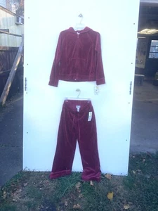 NWT New York Laundry Woman’s PetiteM 2 Piece Berry Bay Velour track suit hooded - Picture 1 of 17