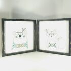 Pair of Animal Prints Paper on Wood With Wood Frame Black 12 1/2 inches Square