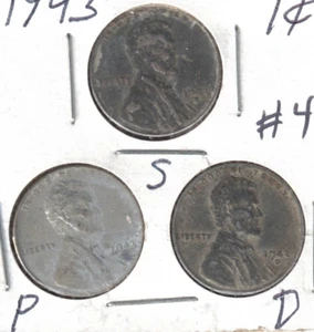 1943-D+P+S Circulated WW11 Business Strike One Cent Coins! #4 - Picture 1 of 2