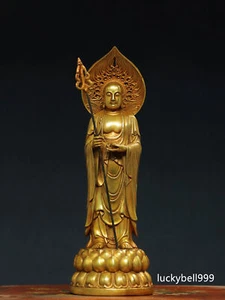 13.8" Antique Tibetan Buddhism Temple Bronze 24k gilt Ksitigarbha Buddha statue - Picture 1 of 9
