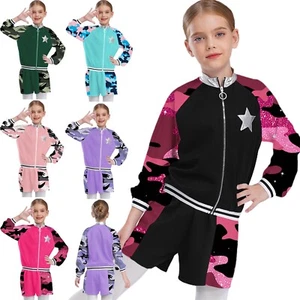 Kids Girls Coat With Bottoms Sport Jacket And Shorts K-pop Tracksuit Hip Hop - Picture 1 of 50