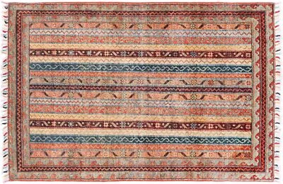 Afghan Khorjin Shaal Carpet 100x150 Hand-knotted Gray Stripes Orient - Image 1 of 4