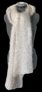 Betsey Johnson Ivory SCARF Soft Fuzzy Crochet Sequin Winter Authentic NWT - Picture 1 of 8