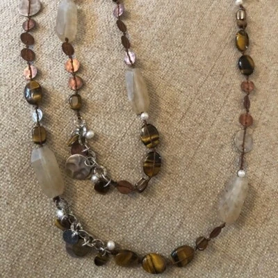 Juego de pulsera Silpada de 2 piezas, collar ojo de tigre/broncita/jaspe/cuarzo Foto 1 de 4