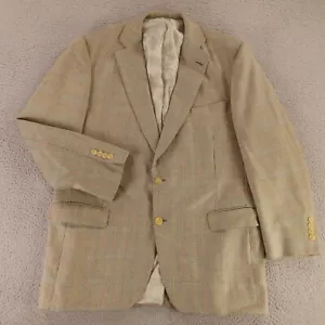 Paul Stuart Jacket L LT Beige Blue Houndstooth Gun Check Silk Wool Hopsack 44L - Picture 1 of 17