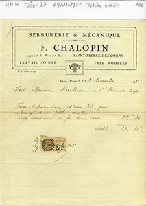 Dépt 37- St Pierre des Corps Impasse du I er Mai - Petite Entête Serrurerie 1931 - Picture 1 of 1