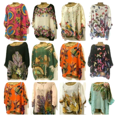 Women Butterfly Floral Lagenlook Kimono Top Chiffon Tunic Blouse - Image 1 of 4