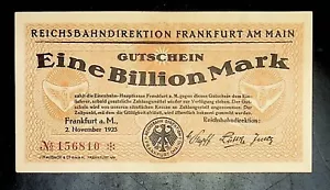 Alemania 1923 Reichsbahn Frankfurt 1.000.000.000.000 / 1 billón de marcos - Imagen 1 de 2