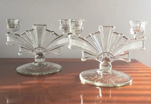 Paden City Glass #330 Cavendish Two Way Candlesticks  Etched Base Art Deco Style - Picture 1 of 5