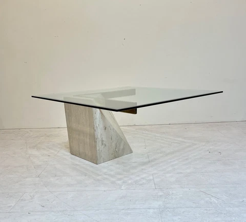 Travertine & Glass Top Cantilevered Coffee Table by Artedi - 1980s Cover