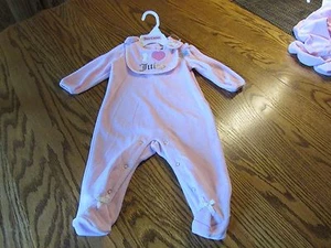 JUICY COUTURE Pink Velour Footie and Bib Baby Girl Size 3-6 Months  NWT $58 - Picture 1 of 9