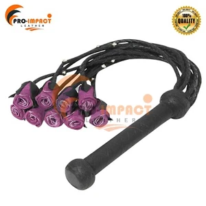 Genuine Bull-Hide Leather Cat-O-Nine Braided Tails Flogger Purple & Black - Picture 1 of 8