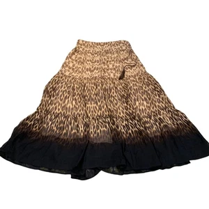 Cache Womens Boho Animal Print Silk Maxi Lined Drawstring Skirt 0 Flowy Festival - Picture 1 of 8