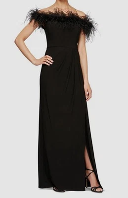 Alex Evenings Womens Black Faux-Feather Off-The-Shoulder Gown Dress Size 12 - Image 1 of 2