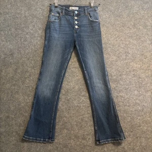 Zara Jeans Girls 11-12 Blue Flare Button Fly High Waist Denim Distressed Retro - Picture 1 of 10