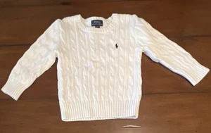 Ralph Lauren Polo Cable Knit Sweater Boys Size 3T White Pullover Little Kids - Picture 1 of 9