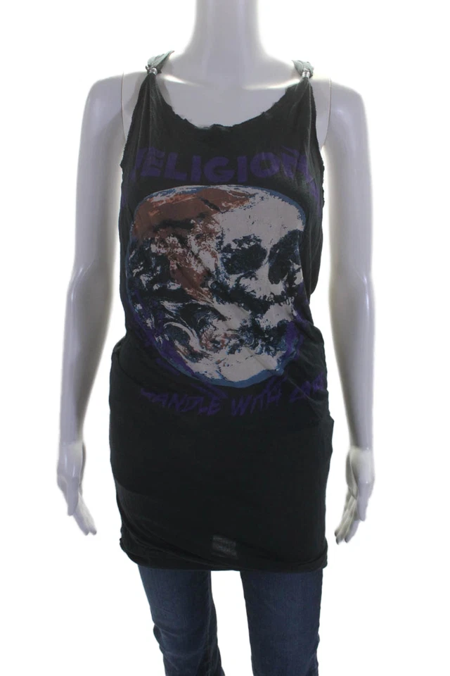 Camiseta sin mangas Religion para mujer con tiras en la espalda cuello redondo logotipo azul marino talla pequeña Foto 1 de 4