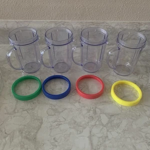 Magic Bullet Replacement Cups with Handles and Colored Lip Rings Lot of 4 - Picture 1 of 6