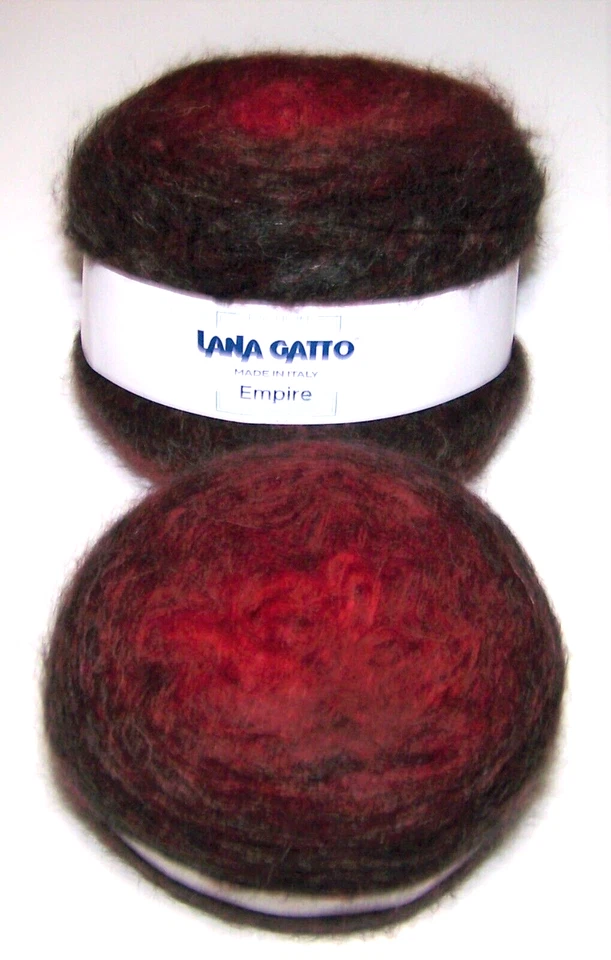 Dos bolas de 437 yardas Lana Gatto Empire mezcla de alpaca hilo peinado #8846 rojo y negro Foto 1 de 1