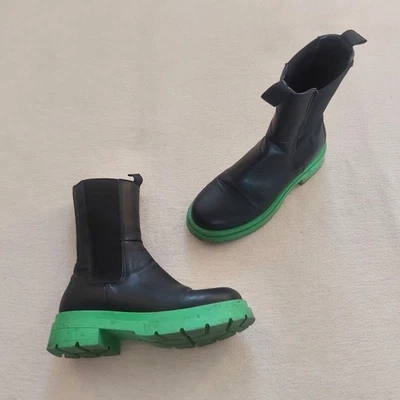 Topshop черный Chelsea стиль ботинки коренастый зеленый трек подошвы сделано в Италии Великобритании 4 - Изображение 1 из 4