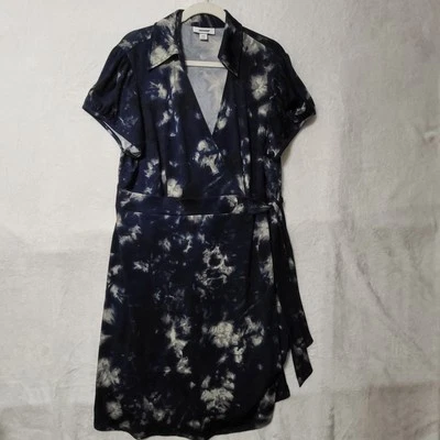 Vestido envolvente Dressbarn para mujer Tie Dye manga corta informal azul blanco 16W Foto 1 de 4
