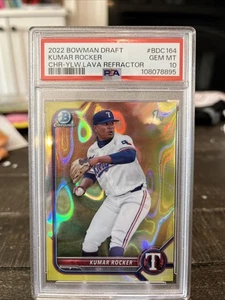 2022 Bowman Chrome 1st Kumar Rocker Yellow Lava Refractor /75 PSA 10 - Picture 1 of 2