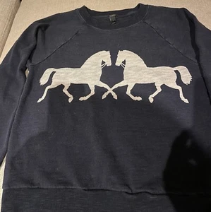 J CREW PULLOVER SWEATSHIRT NAVY BLUE TWIN HORSE GRAPHIC DESIGN SIZE S Kids - Picture 1 of 4