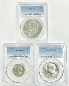 Eisenhower Kennedy Washington 1978 D PCGS MS 64 Uncirculated 3 Coin Lot - Picture 1 of 12