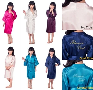 Personalized Flower Girls Child Kimono Robe Nightwear Wedding Dressing Gown 4-14 - Picture 1 of 36