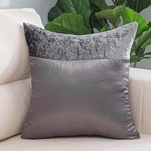 Luxury Crushed Velvet Band & Faux Silk Cushion Covers 43x43 50x50 55x55 60x60 CM - Picture 1 of 37