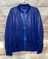 Coofandy Mens Baseball Jacket XL Blue Metallic Nightclub Style Zip Up NWT LBB76