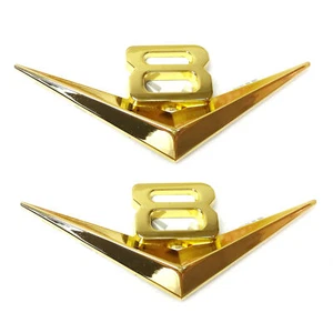 2pcs Car Gold For V8 Vintage Logo Chrome Trunk Metal Emblem Badge Decal Sticker - Picture 1 of 4